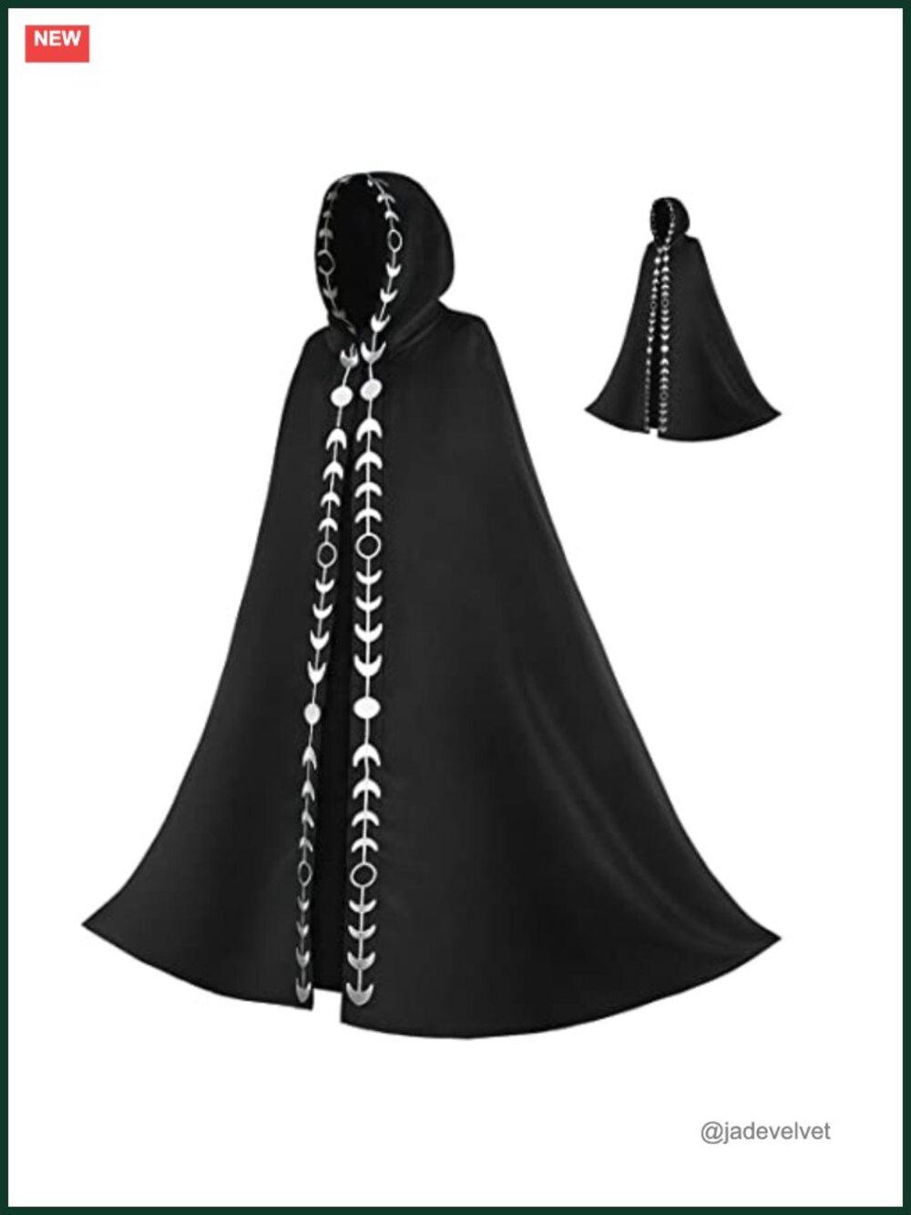 Unisex Moon Phases Embroidery Hooded Cloak Renaissance Cape Witch Robe